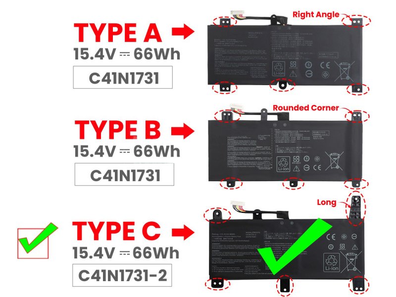 Original Battery Asus C41N1731-2 4335mAh 66Wh
