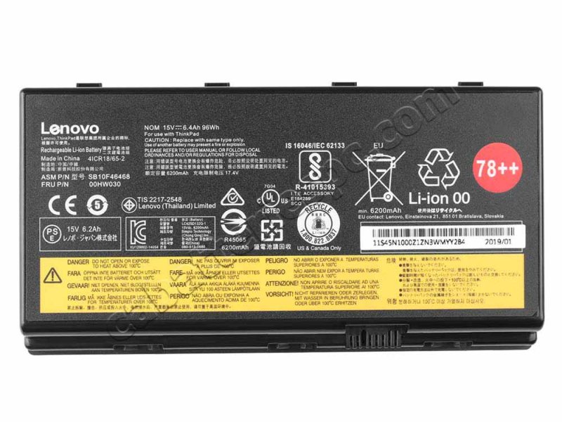 Original Lenovo ThinkPad P71 20HK0001GE Battery 96Wh 6400mAh